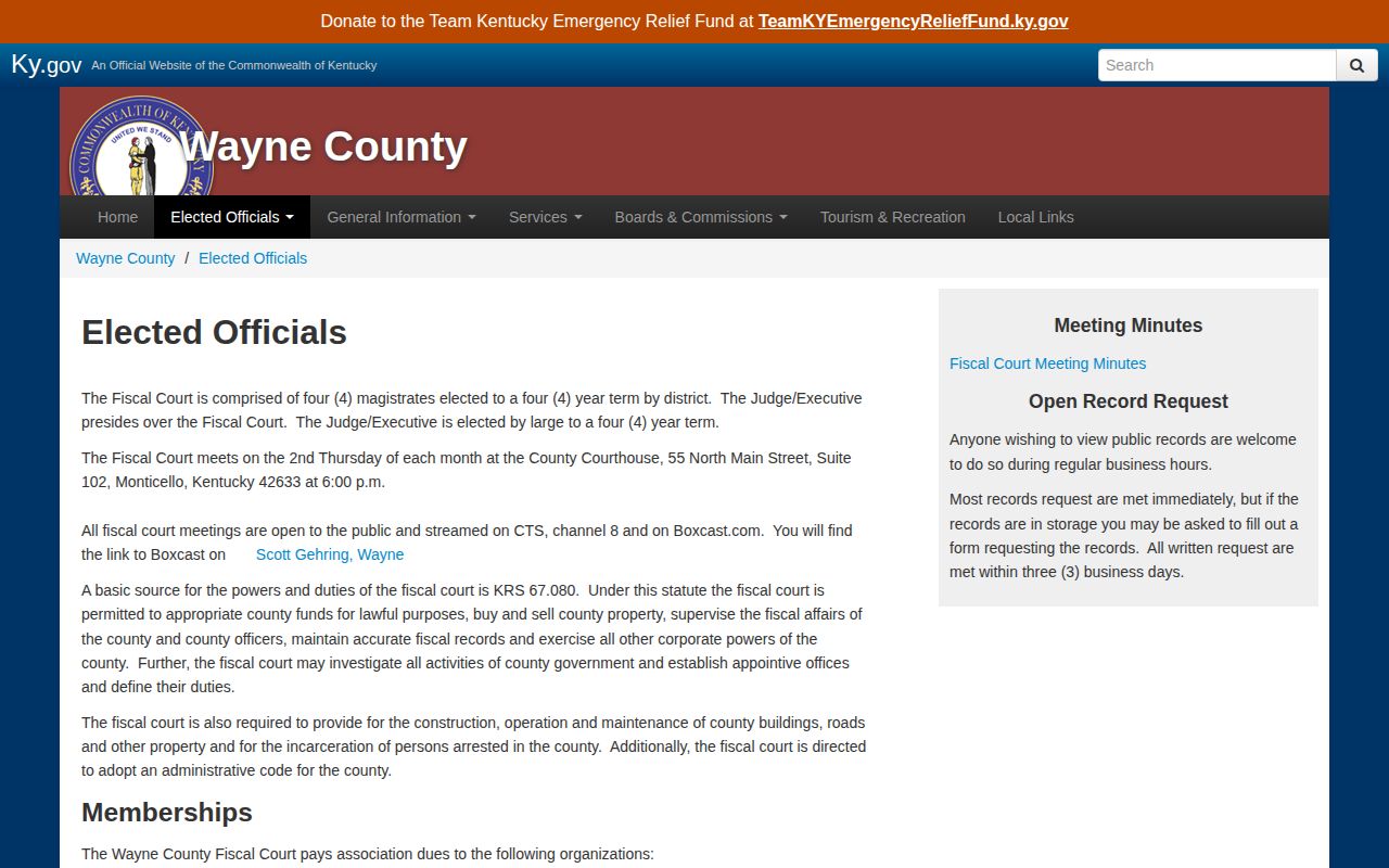 Wayne County Fiscal Court public records notice for arrest-record requests