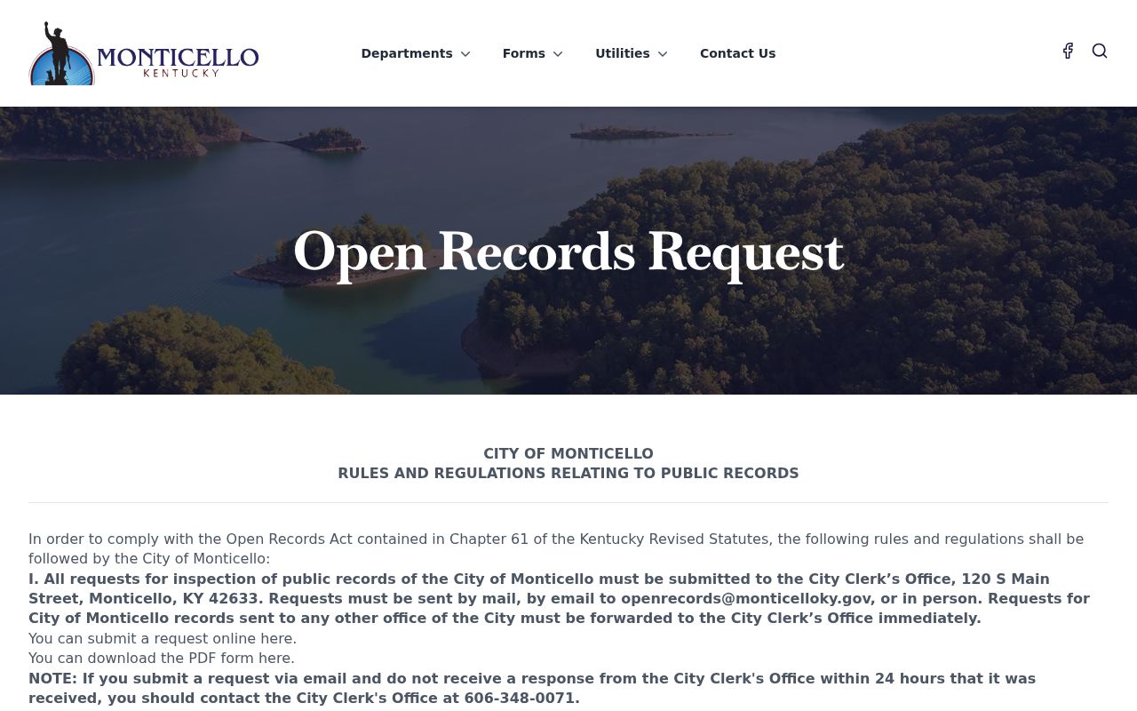 Monticello Kentucky official open records request page