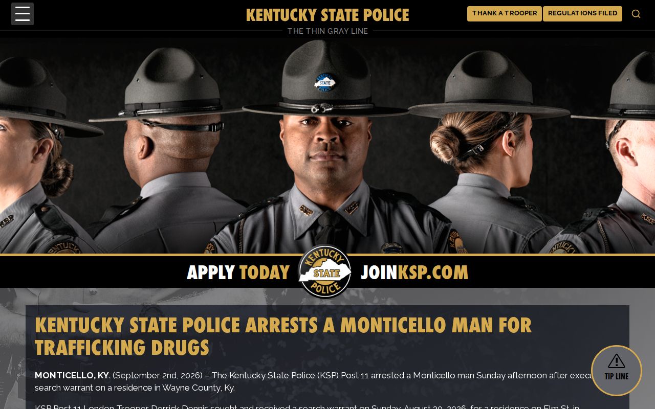 Official Kentucky State Police Wayne County arrest incident release